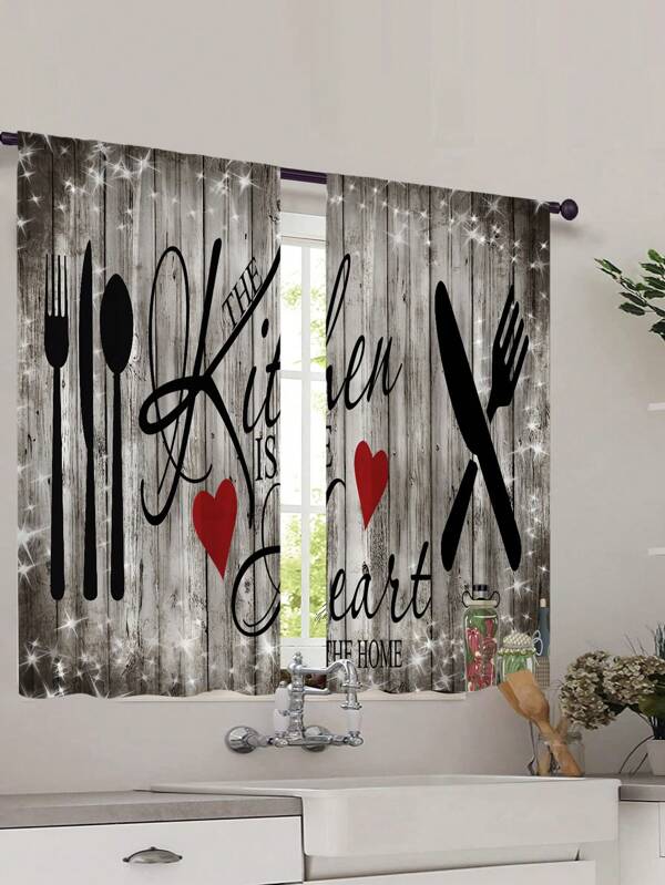 2pcs Vintage European Utensils Kitchen/Coffee Shop Curtains - Farmhouse Living Room And Bedroom Home Decor