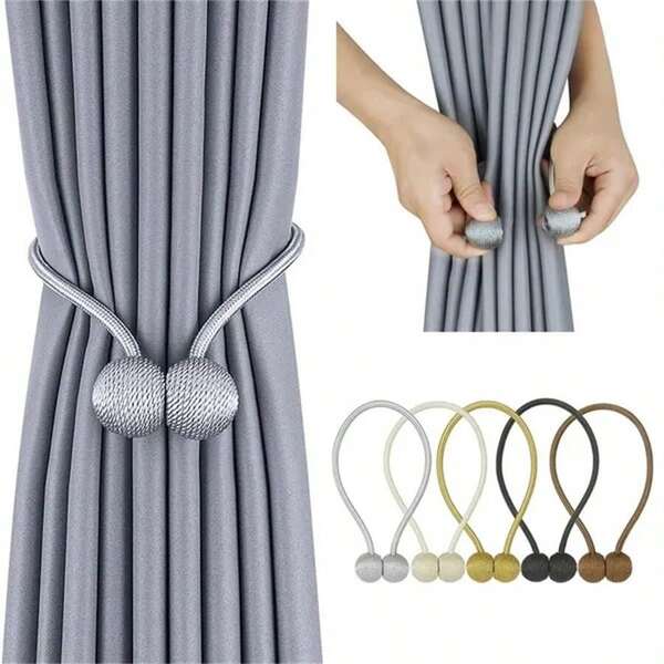 2pcs Magnetic Curtain Tiebacks With Tie Strings, Earphone Shaped Curtain Clips, No Drill Curtain Holdbacks
